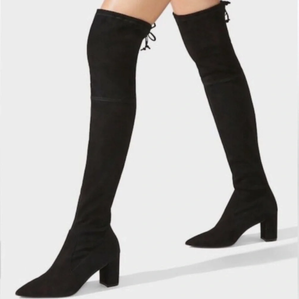 STUART WEITZMAN Suede Leather Pointy Thighland Over The Knee Heeled Boots